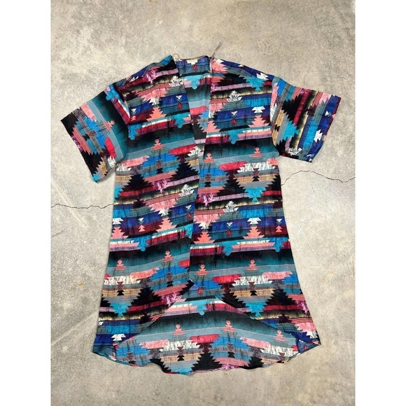 Eyeshadow Boho Open Long Cardigan Top Womens Large Aztec Print Colorful - Picture 1 of 7